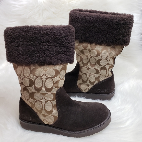 Coach Kally Signature Canvas/Suede Logo Boots - Picture 1 of 8
